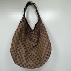 Gucci GG Brown Canvas Hobo Shoulder Bag